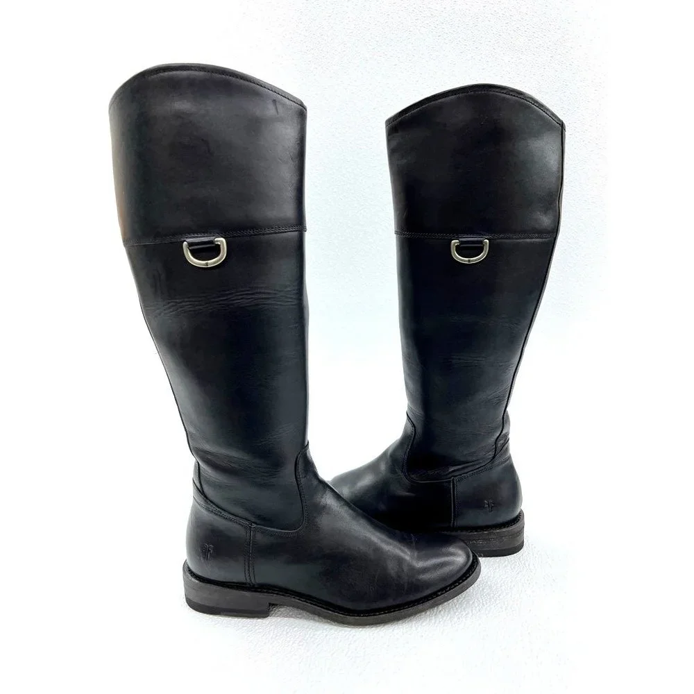 Frye Jayden Riding Boots High Knee Western Tall Boots D Ring Womens 6 B Black - Picture 1 of 10